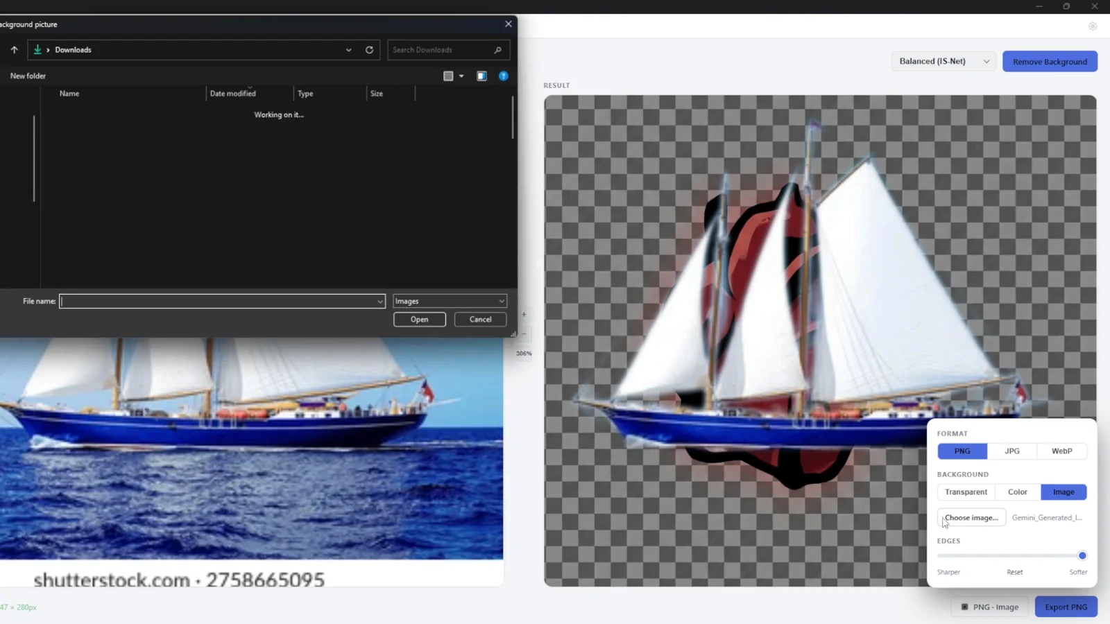 Official CutOut recording showing an image placed behind a processed sailboat