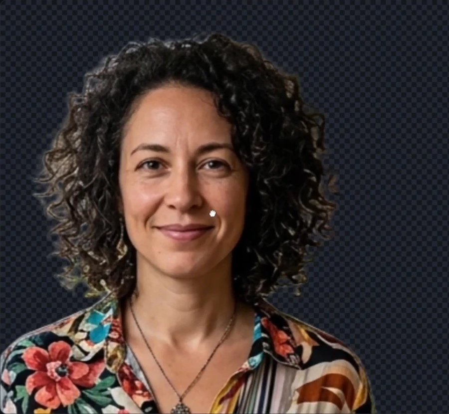 The portrait after CutOut removes the background, showing the app’s transparency grid